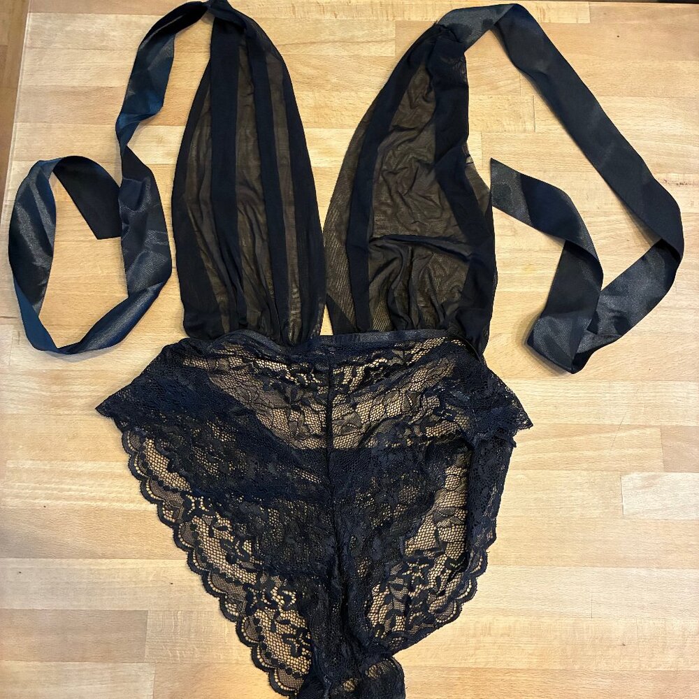 Frederick's of Hollywood Black Halter Teddy